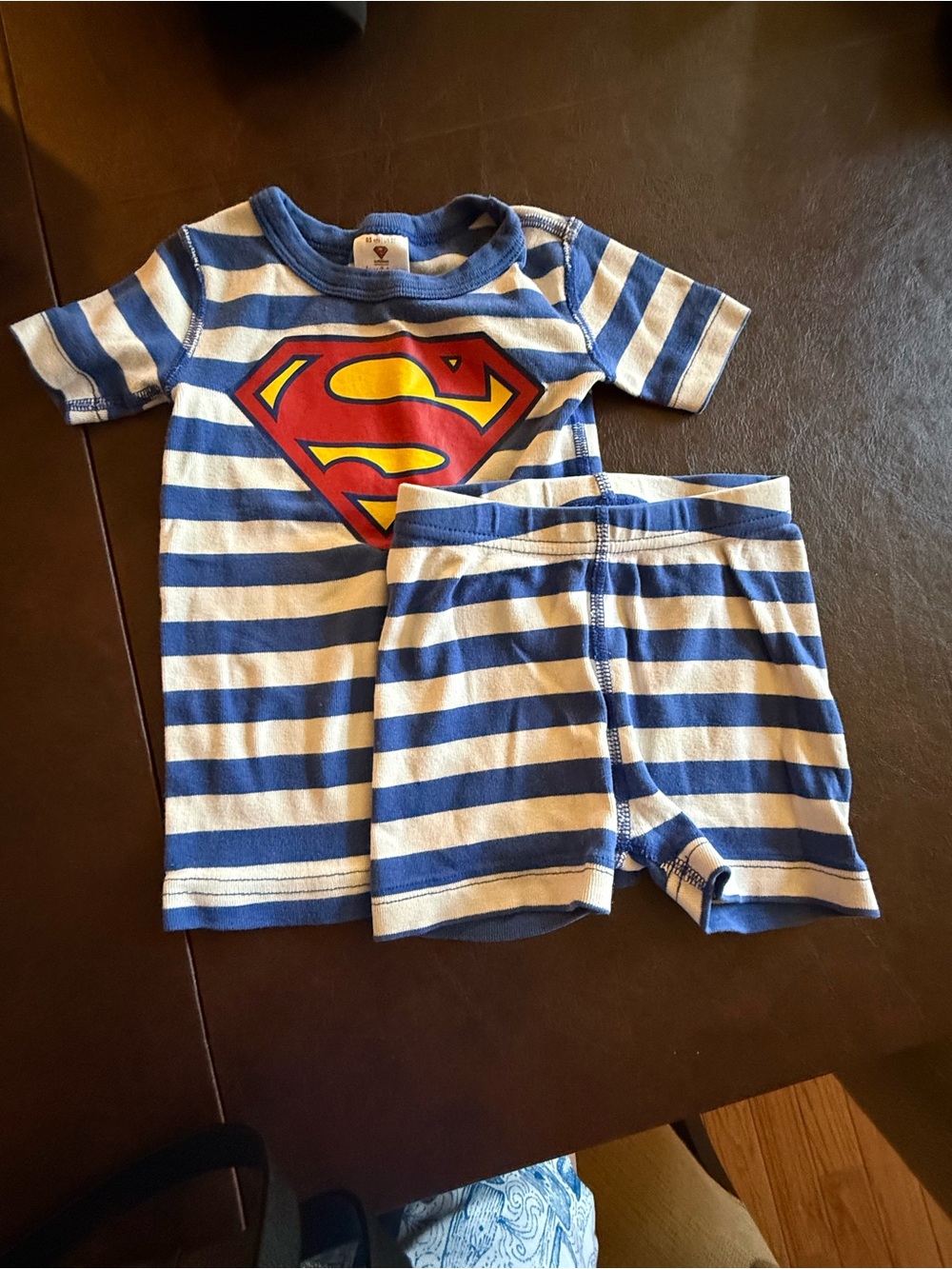 Hanna Andersson Blue & White Striped Superman Pajama Set size 2T